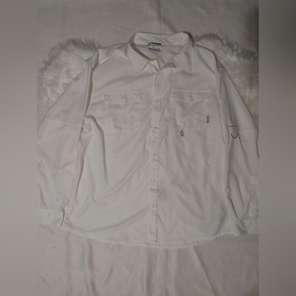 Columbia PFG Shirt Mens Sz 2XL Vented Omni Shade Button Up Fishing White XXL